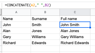 Example of Concatenate on Excel