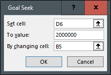 The pop-up box used to set cell values in Excel when using the Goal Seek function