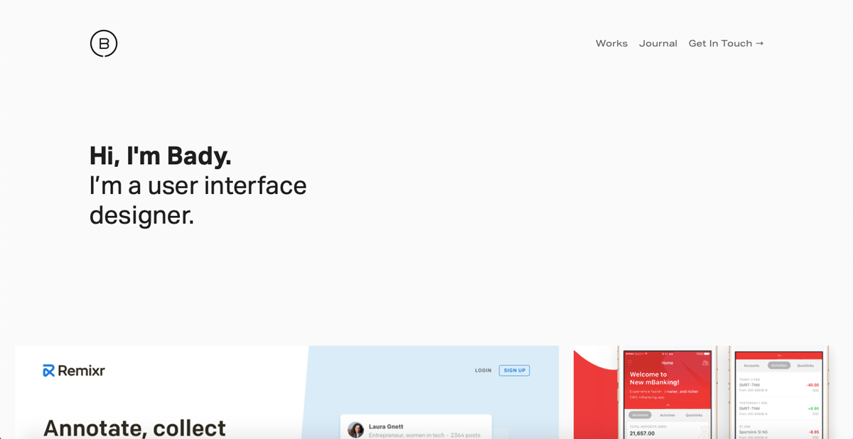 UI design portfolio homepage